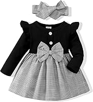 SODLON Newborn Baby Girl Plaid Dress with Headband - Cute Fall Winter Outfits for Infants 0-18 Months