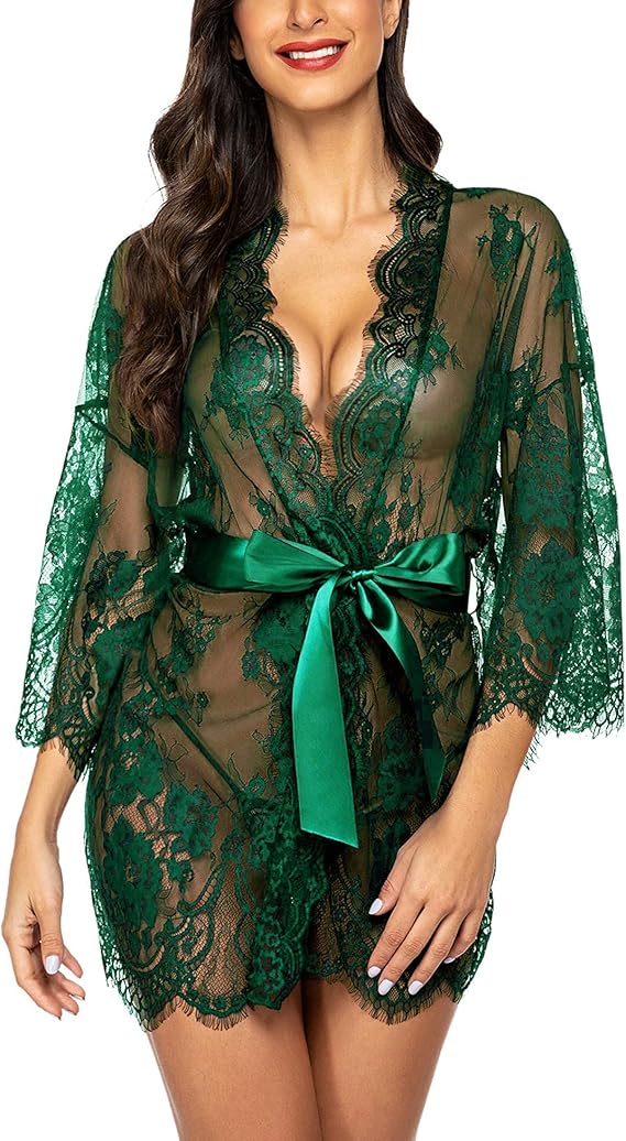 Avidlove Women's Lace Kimono Robe Babydoll Lingerie Mesh Nightgown S-5XL