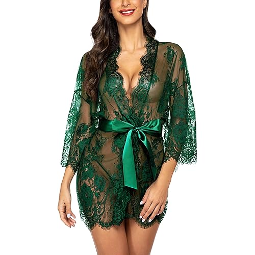 Avidlove Women's Lace Kimono Robe Babydoll Lingerie Mesh Nightgown S-5XL