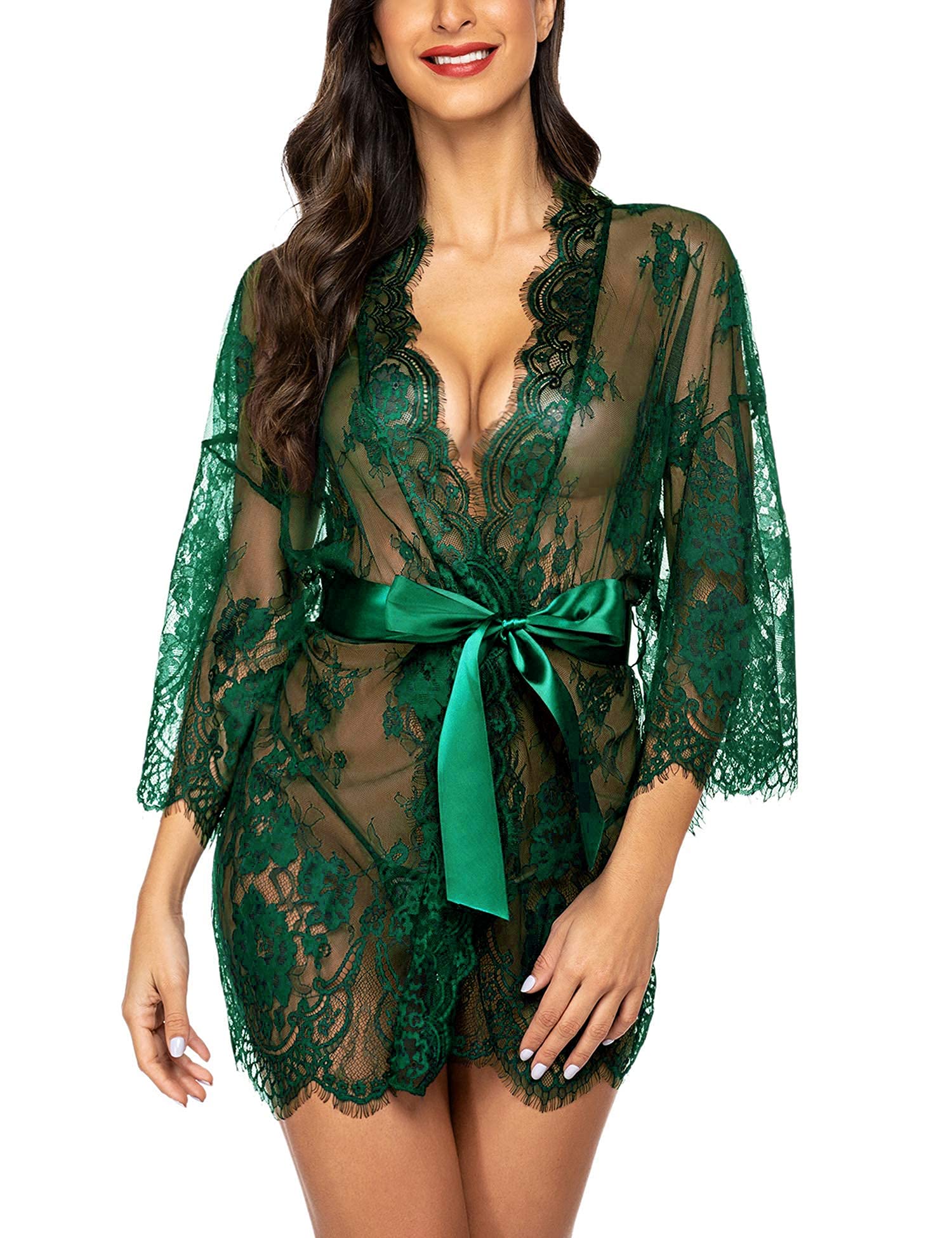 ssoshhub Lace Babydoll Lingerie Mesh Wedding Nightie Bridal Nightdress Women's Lace Short Kimono Babydoll Lingerie Mesh Nightgown-picture-16
