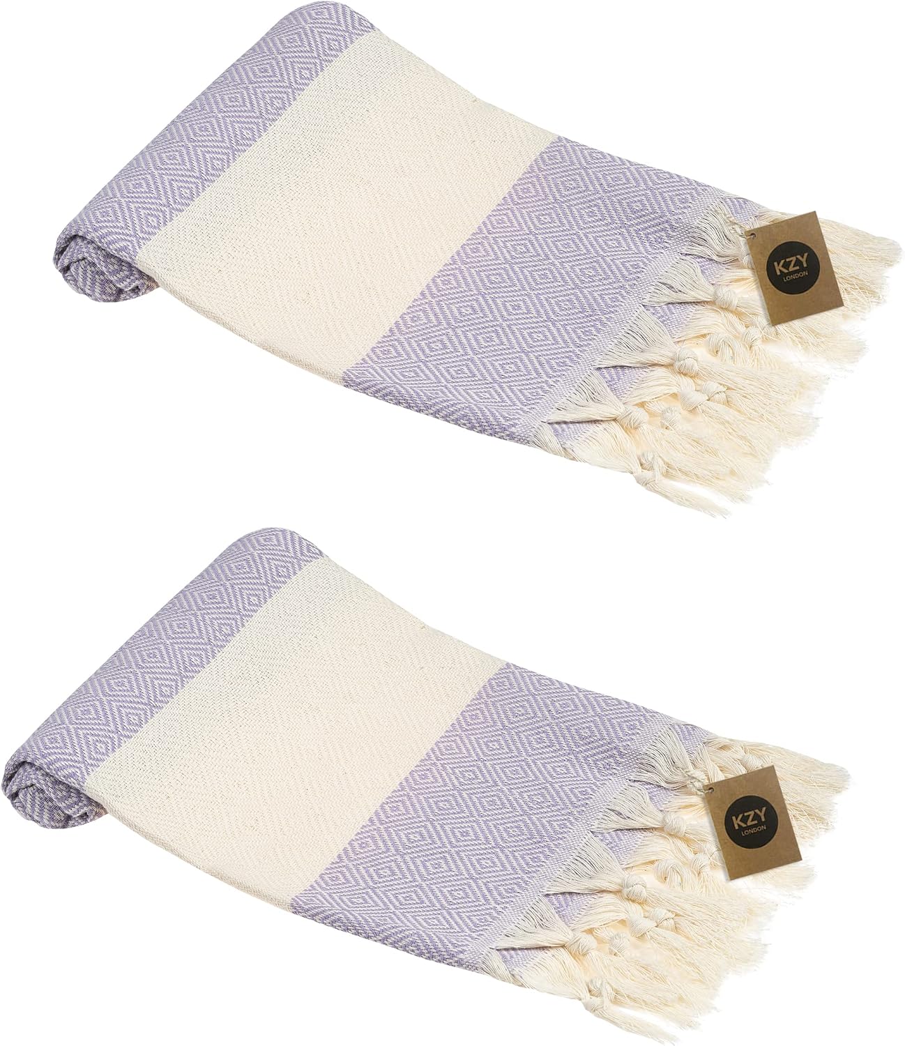 KZY LONDON Turkish Hand Towel Set of 2, Towel for Kitchen and Bathroom, 50x100cm, 18,5x40 Inches