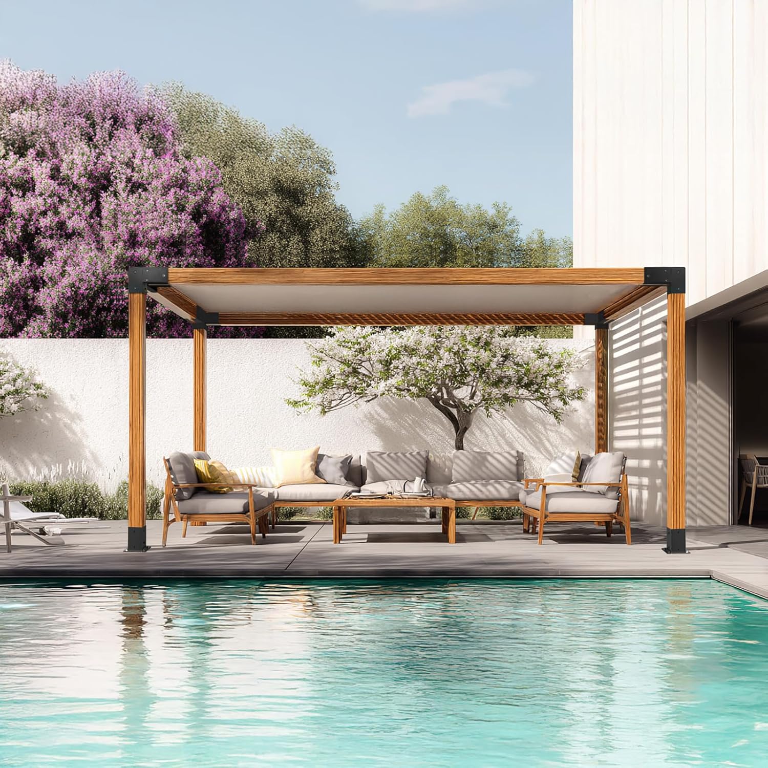 ShadeMart 4"x4" Pergola Bracket Kit, Heavy Duty Waterproof Corner Brackets for Wood Posts, DIY Post Base Hardware for Patio Pergolas, Gazebos, Log Cabins (2 Pack 3-Way)