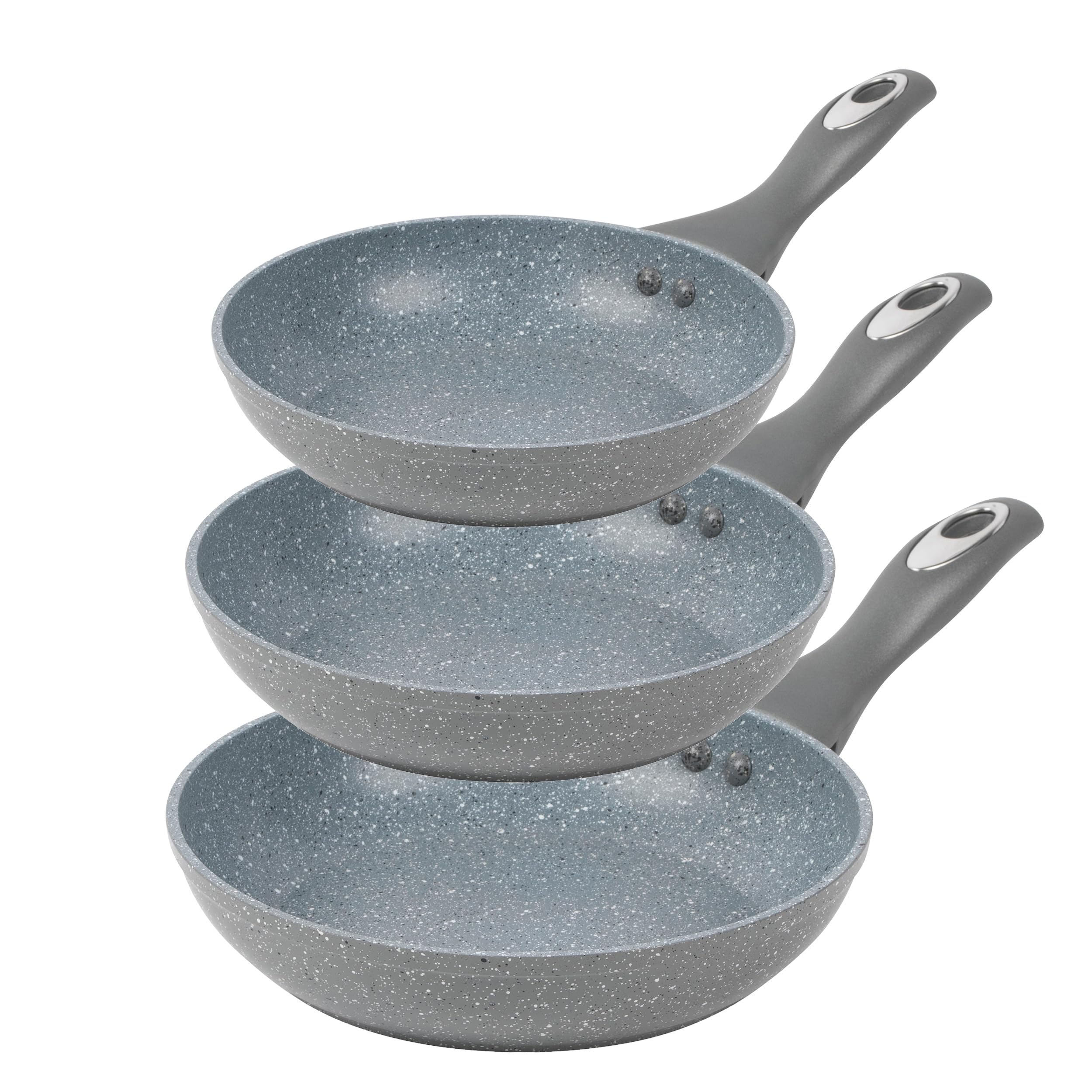 Salter COMBO-6441 3 Piece Non-Stick Frying Pan Set, 20/24/28cm, Bakelite Handle, Marble Collection, Induction Hob Suitable, Dishwasher Safe, PFOA Free, Use Little or No Oil, Forged Aluminium, Grey