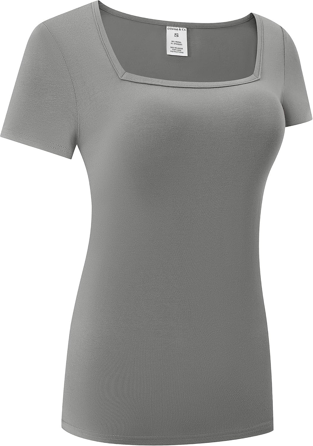OThread & Co. Women's Short Sleeve T-Shirt Comfy Square Neck Shirts Basic Stretch Layer - Image 3