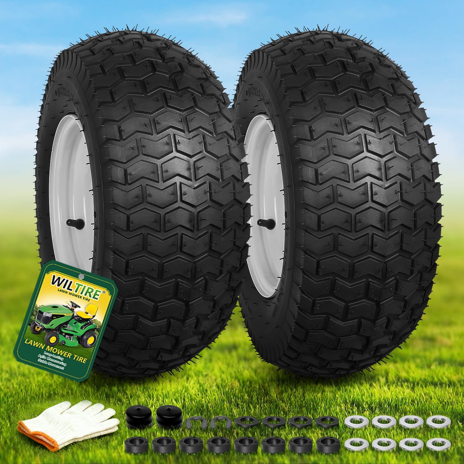 (2-Pack) 16x6.50-8 Tire and Wheel Assembly,Tubeless Lawn Mower Tire with Rim, 16x6.5x6 Front Tires,with 3/4" & 5/8 Bearings,3" Offset Hub,4 Ply,Fit for Most Riding Mower,Garden Lawn Tractor