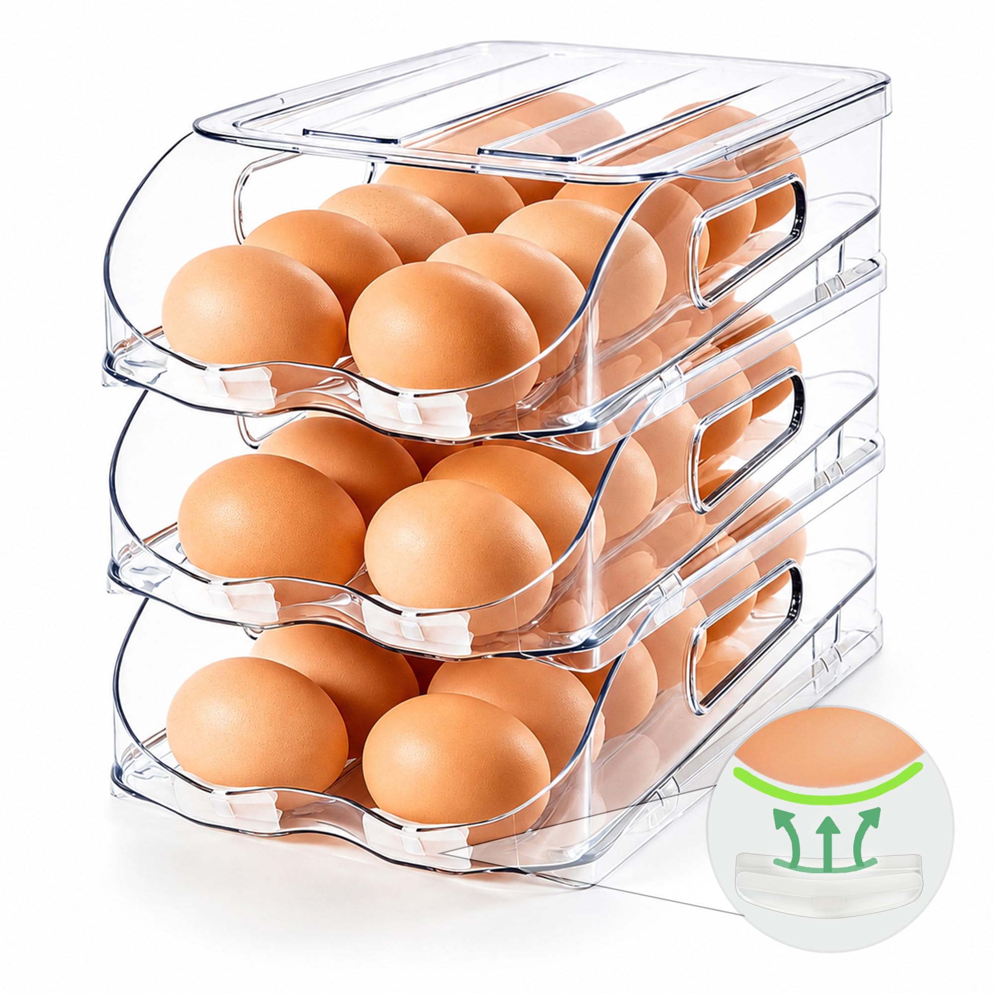 SMRCAD 36-Egg Holder for Fridge with Silicone Bumpers, Auto-Rolling Desigin