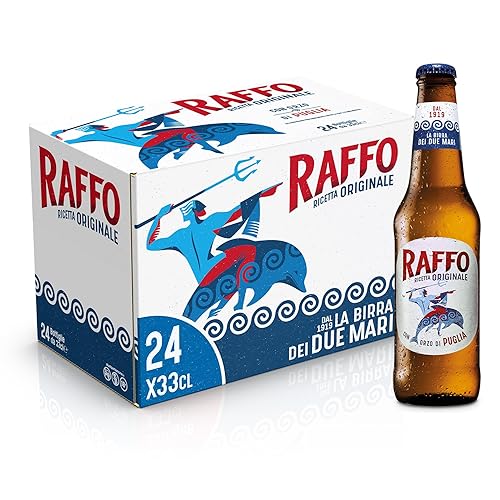 Immagine del prodotto Raffo Cassa Birra con 24 Bottiglie da 33 cl, 7.92 L, Birra Lager dal Gusto Secco, Pieno e Moderatamente Amaro e dal Colore Giallo Paglierino, Gradazione Alcolica 4.7% Vol