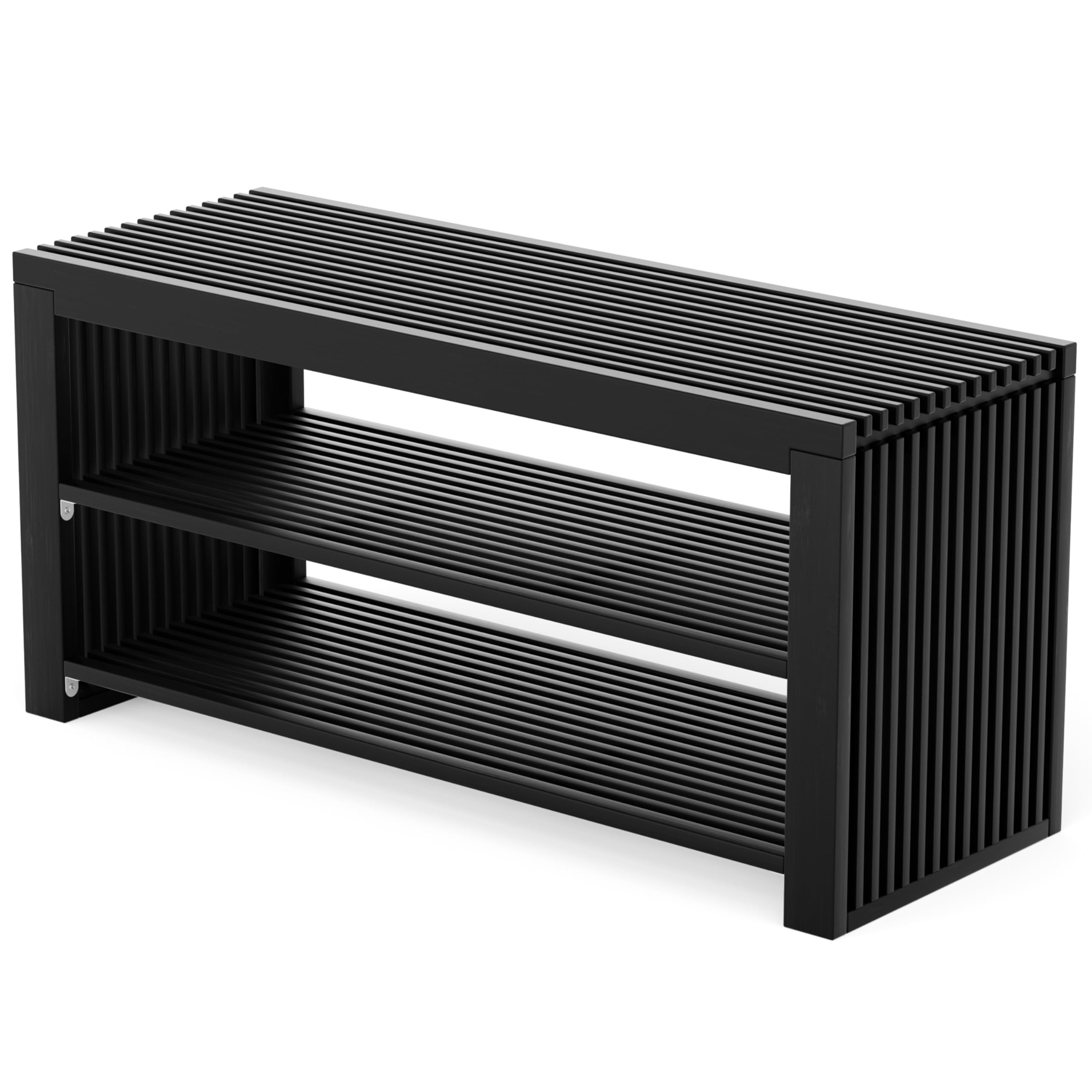 BAM BOO BOX Schuhbank mit Sitzfläche aus Bambus Schwarz – Schuhregal schmal mit 2 Ebenen für 6 Paar Schuhe – platzsparender Schuhschrank für Flur, Garderobe & Eingangsbereich – stabiles Shoe Rack
