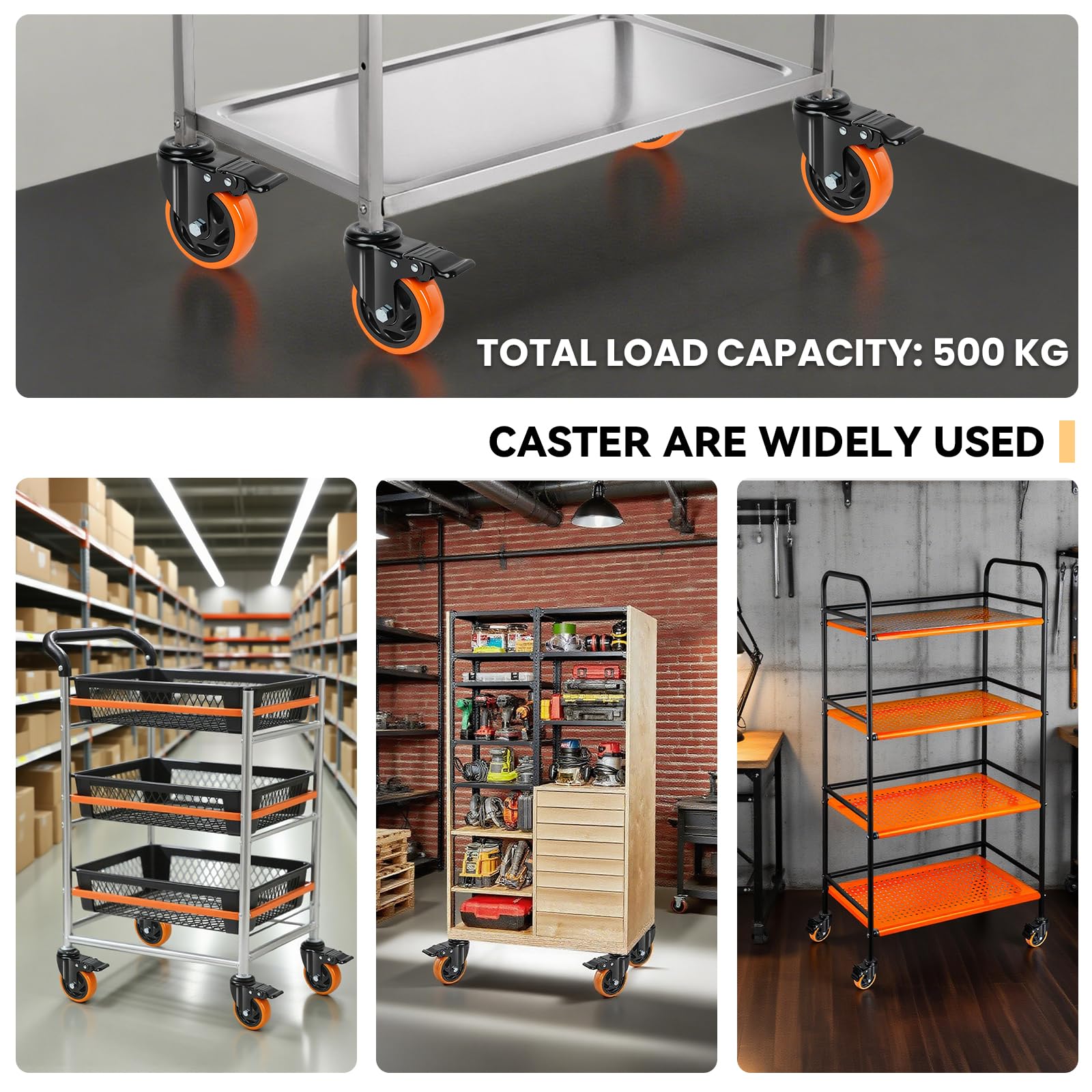 100mm per carichi Pesanti Ruote M10 × 30mm Set da 4 Antitraccia Perno Ruote girevoli con Freno 500KG Totale capacità di carico Lockable Scorrimento Fluido per Mobili e Banchi da Lavoro