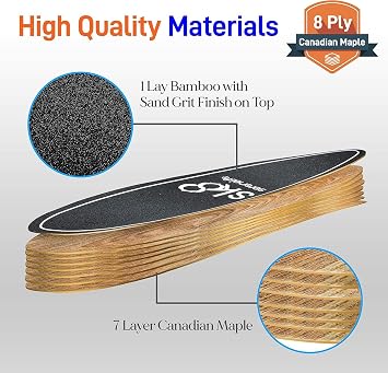 SereneLife Complete Standard Skateboard Mini Cruiser - 8 Ply Canadian & Bamboo Maple Deck Complete Flat Concave Skate Board W/ 7 Aluminum Trucks - for Kids, Teens, Adults