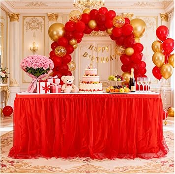 THARAHT Tulle Table Skirt 6FT 180CM Long for Rectangle Tables Round Tables Ruffle Desk Skirt for Princess Girls Birthday Party Cake Dessert Decorations Table Skirt