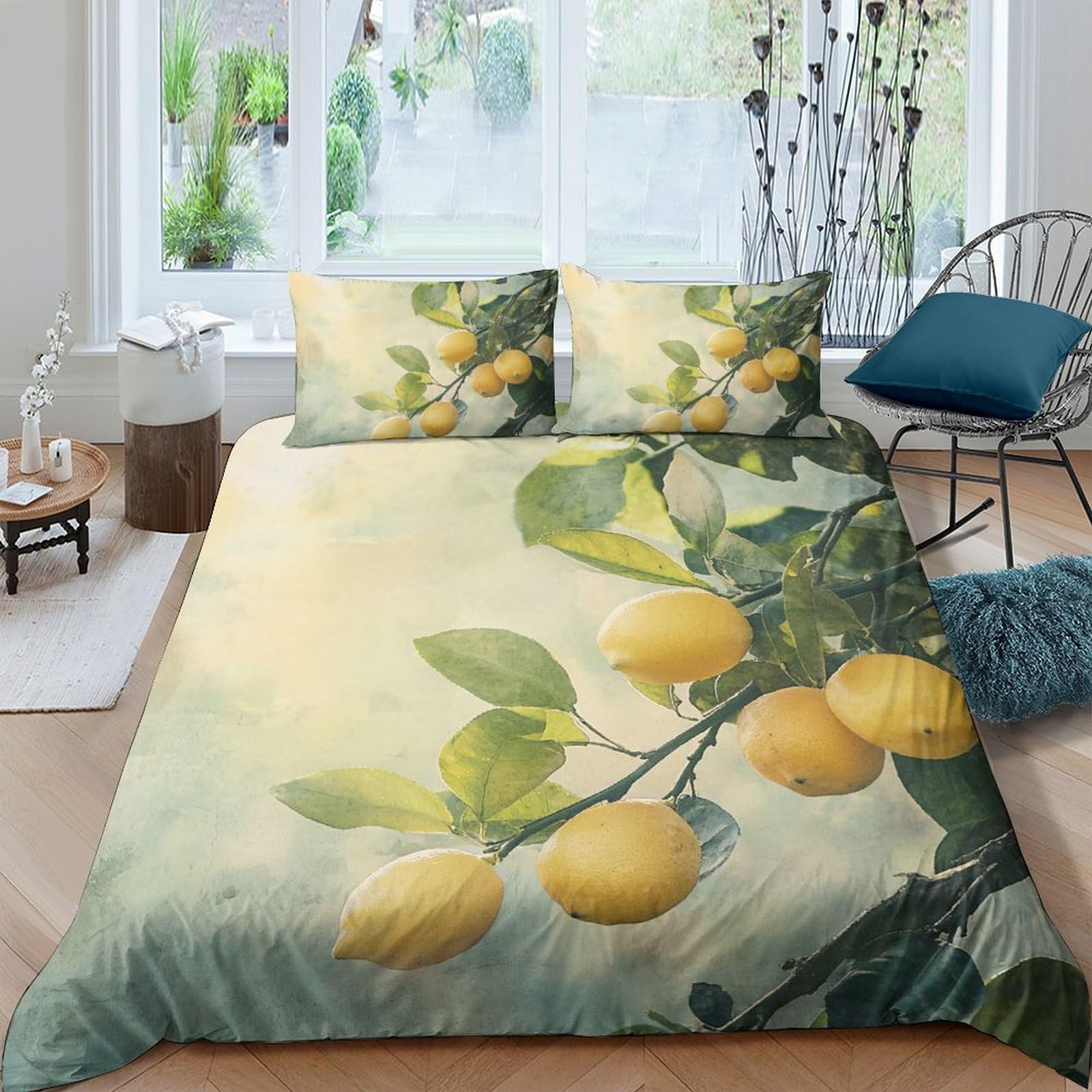 Ctjqhvkz Style-9 3D Printed Lemon Botanical Fitted Sheet Microfiber Soft Bedroom Decor Yellow Fruit Mattress Cover Adult Teen Single（135X200cm）