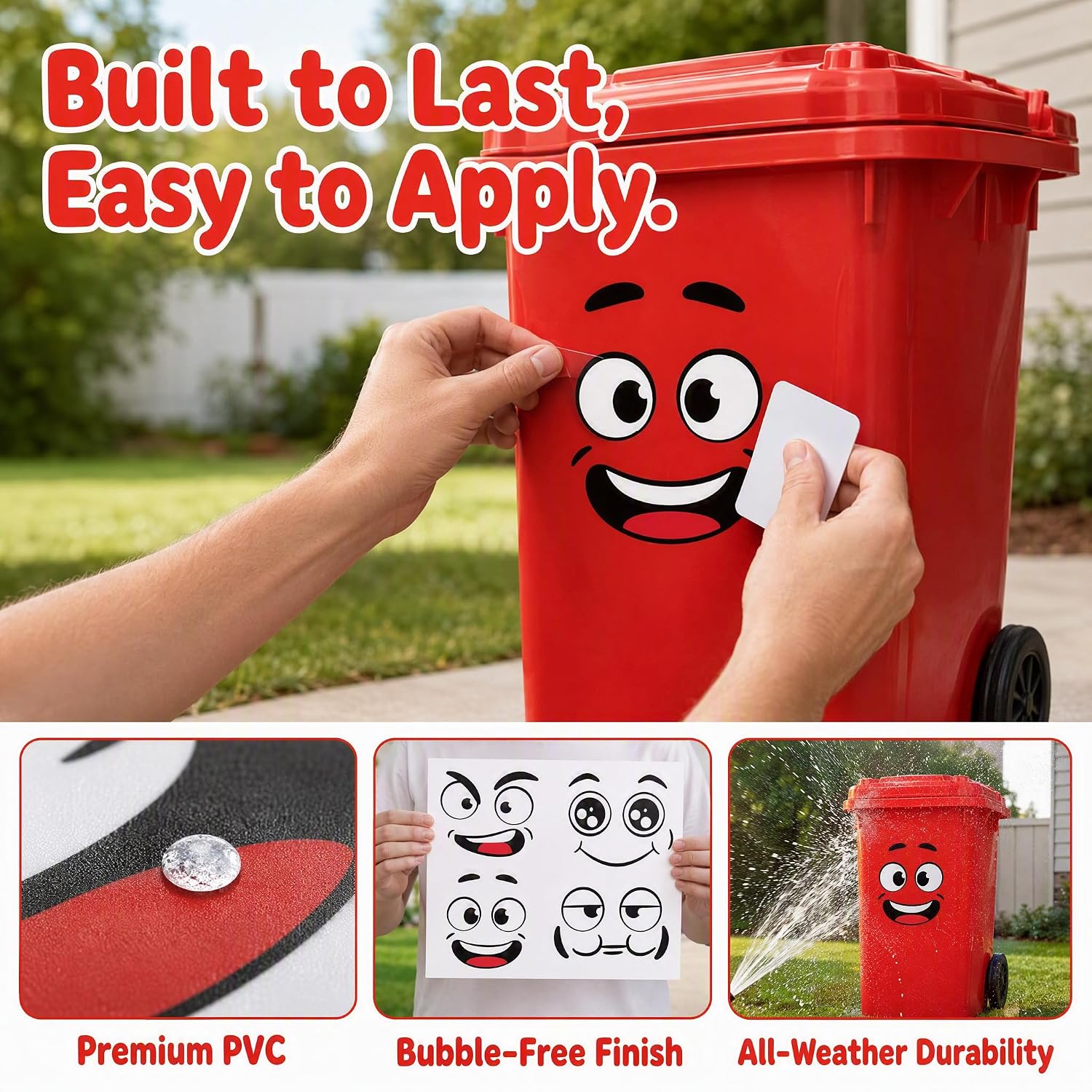 4 Pack Cute Toilet Lid Decal Sticker - 11.8in x 8.3in Large Funny Trash Garbage Can Stickers, Adhesive Cartoon Expressions Sticker for Kitchen Fridge Bucket, Decorative Wall Stickers Indoor Outdoor