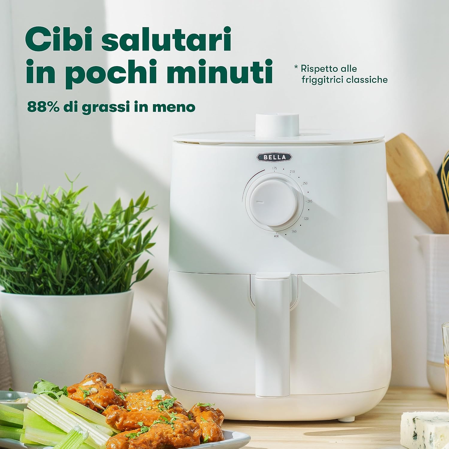 Friggitrice ad aria BELLA da 2,7 L, frittura senza olio, cestello antiaderente e griglia di cottura rimovibili e lavabili in lavastoviglie, bianco opaco Friggitrice ad aria BELLA da 2,7 L, frittura senza olio, cestello antiaderente e griglia di cottura rimovibili e lavabili in lavastoviglie, bianco opaco