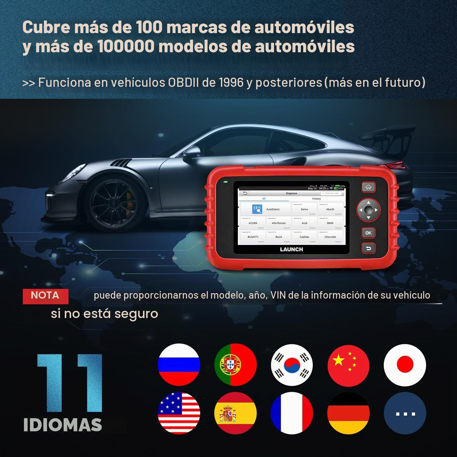 LAUNCH CRP129X Escáner OBD2 Lector de Códigos Diagnosis Profesional con AutoVIN para Motor Transmisión ABS SRS Airbag EPB SAS TPMS y Aceleración con Updates por Wi-Fi