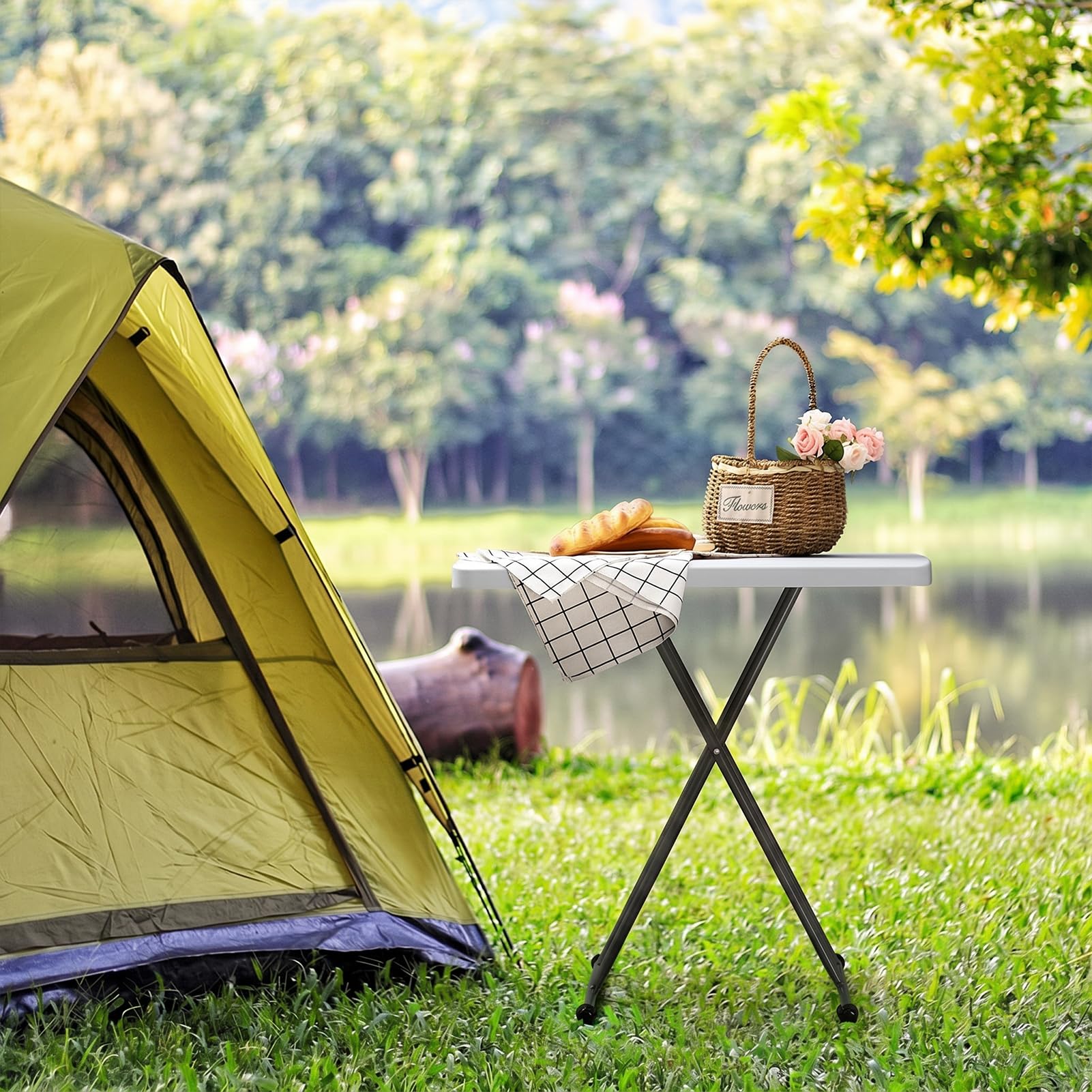 HollyHOME Klapptisch Klein Outdoor Gartentisch Wetterfest Campingtisch Klappbar Tisch 2.5FT/76x 50cm Tragbarer Balkontisch Klapptisch Esstisch für Küche BBQ Catering Party, Weiß Garten