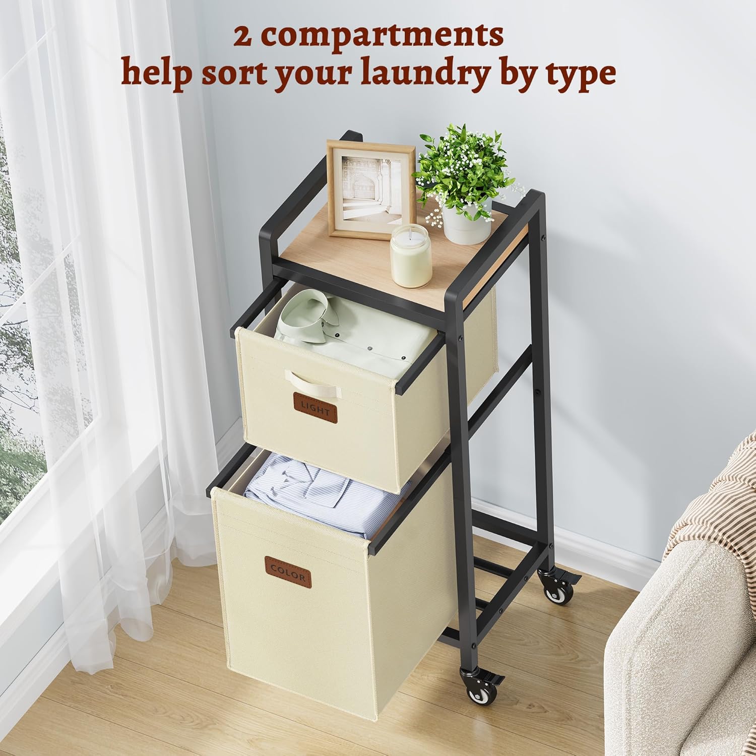 FAVOOSTY Laundry Hamper with Shelf, 70L Laundry Basket Organizer, Laundry Hamper with Shelf, 2 Section Laundry Sorter for Laundry Room Organization (White)