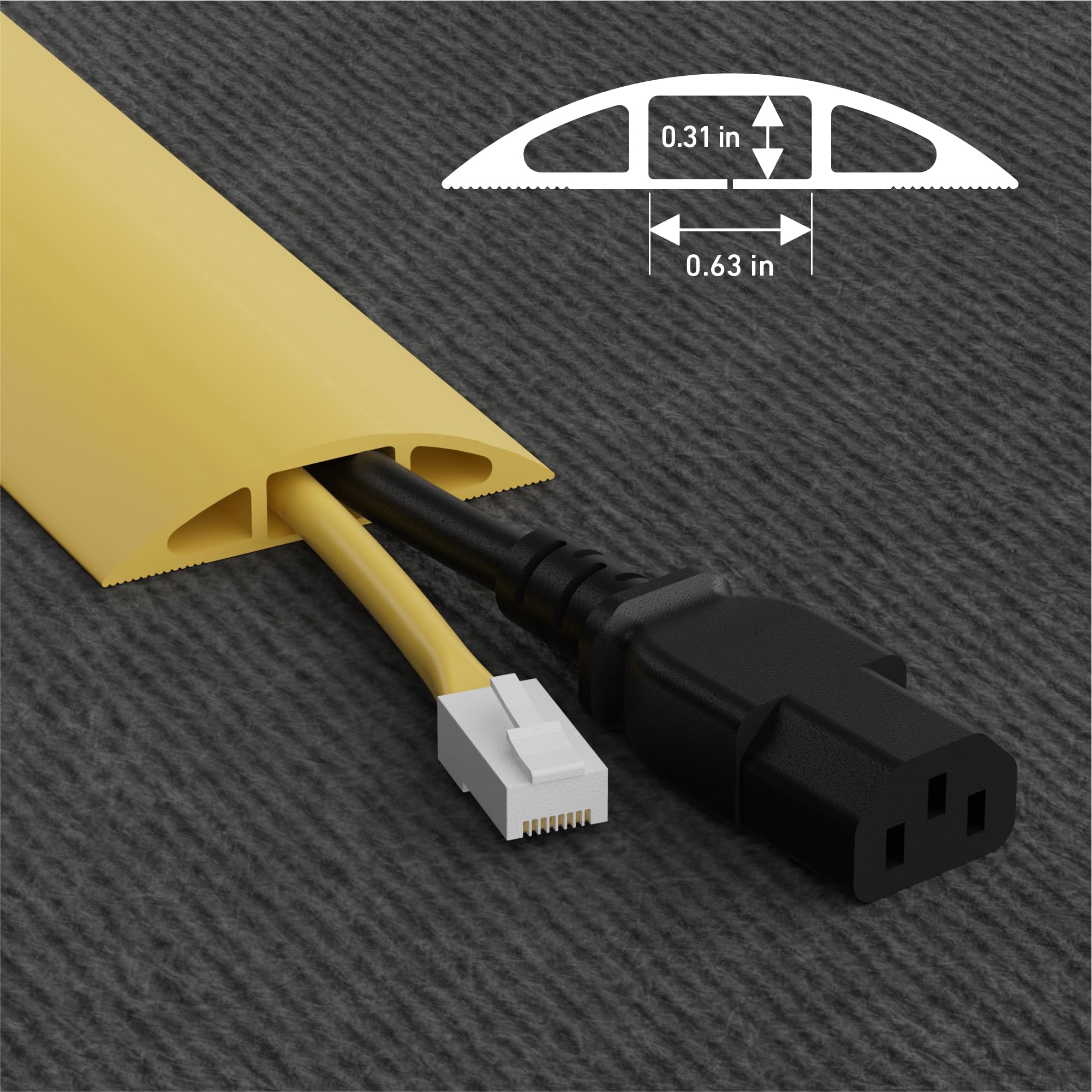 D-Line 30ft Floor Cord Cover, Floor Cable Protector, Extension Cord Cover, Protect Wires & Prevent Cable Trips, Cable Management Solution - Cord Cavity = 0.63" (W) x 0.31" (H) - Black: 6 Feet Yellow