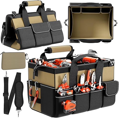 Goovilla Bolsa de herramientas de 15.5 pulgadas con 1 bolsa  Caja de herramientas portátil de 17 bolsillos con correa ajustable, mango suave y