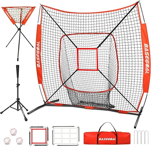 Red de práctica de sóftbol de béisbol de 6 x 6 pies, respaldo de béisbol, con camiseta de bateo, organizador de pelotas, para golpear lanzamiento,
