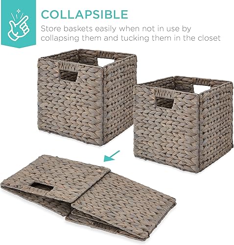 Miniatura 3 de Best Choice Products Cestas de jacinto de 13 x 13 pulgadas, juego rústico de 5 organizadores de almacenamiento plegables multiusos, bolsas de
