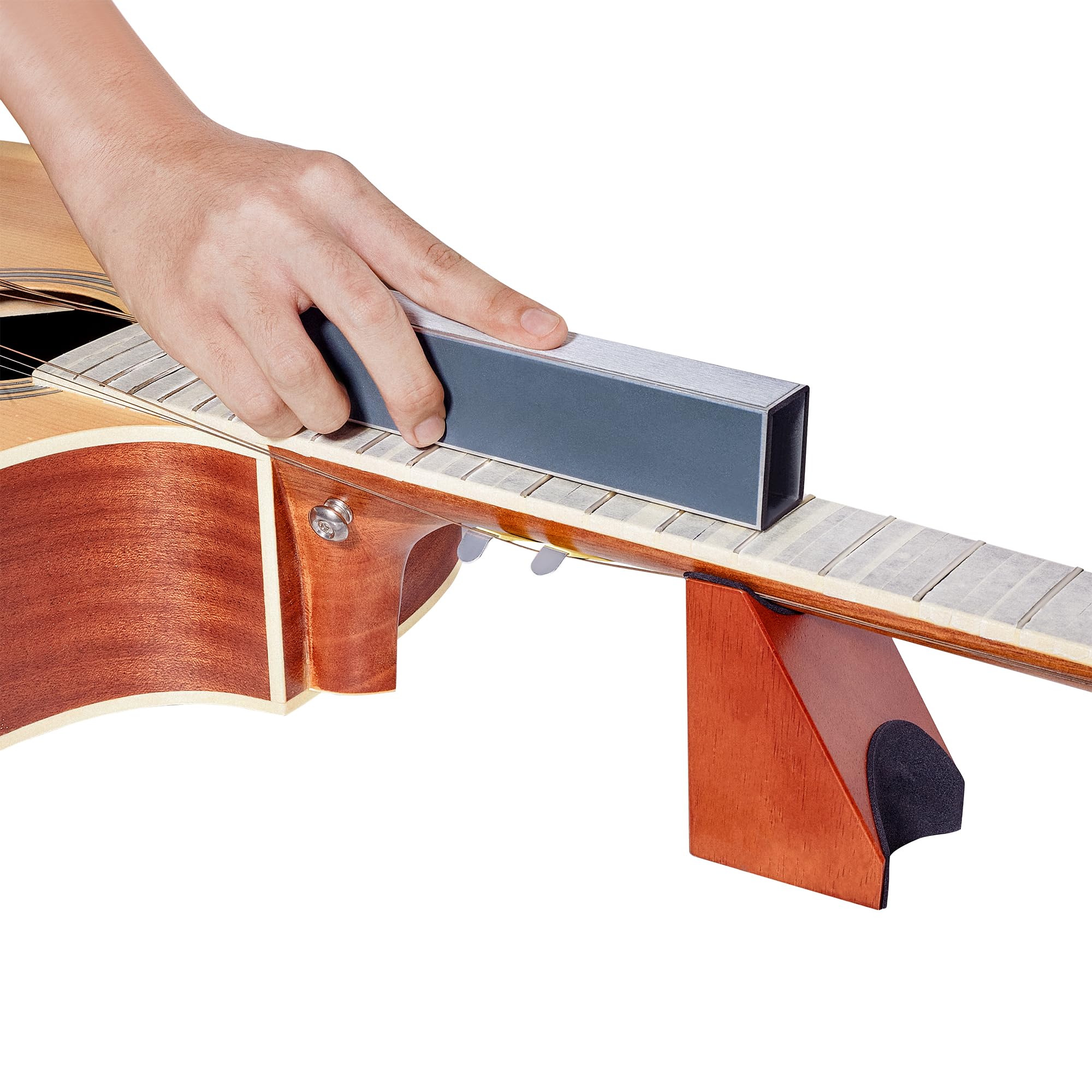 Kit d'outils de réparation de guitare avec barre de ponçage, lime à couronne, bascule de frette, séparateur de cordes, support de manche de guitare, papier abrasif de rechange