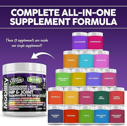 Miniatura 2 de Suplemento de cadera y articulaciones para perros con glucosamina para perros + condroitina, cúrcuma, ácido hialurónico, MSM, aceite de salmón,