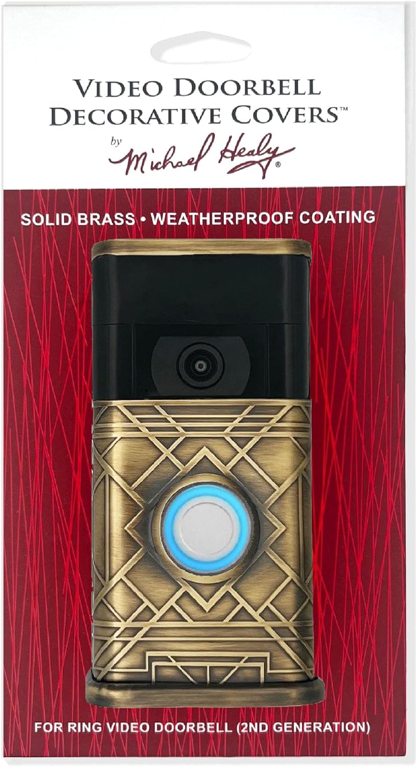 Art Deco Video Doorbell Cover (Ring 2nd Generation Compatible) (Antique Brass)