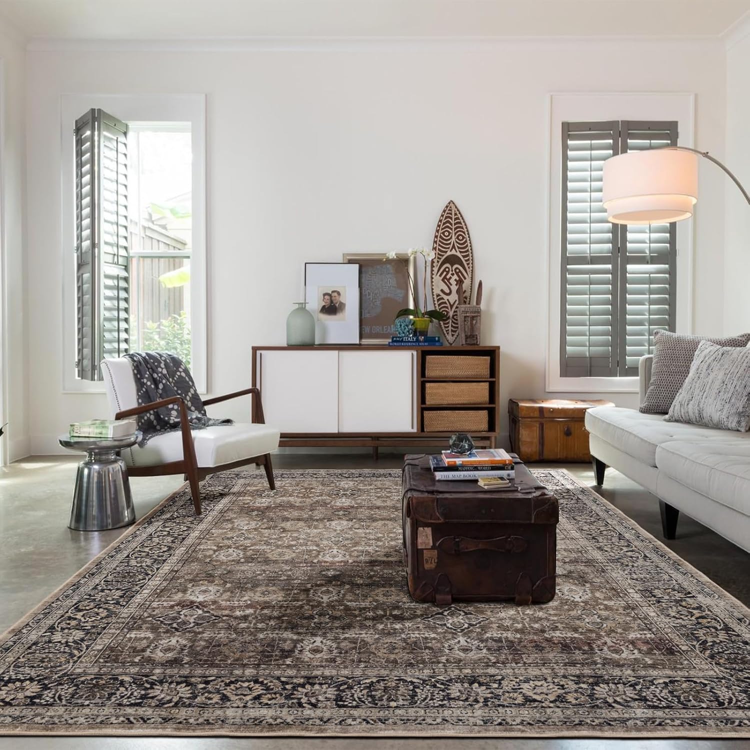 8x10 Area Rugs-Washable Non-Slip Area Rugs for Living Room, Dining Room, Bedroom Home Office-Vintage Floral Soft Non-Shedding Distressed Faux Wool Large Area Rugs(Brown, 8'×10') 8'×10' Brown