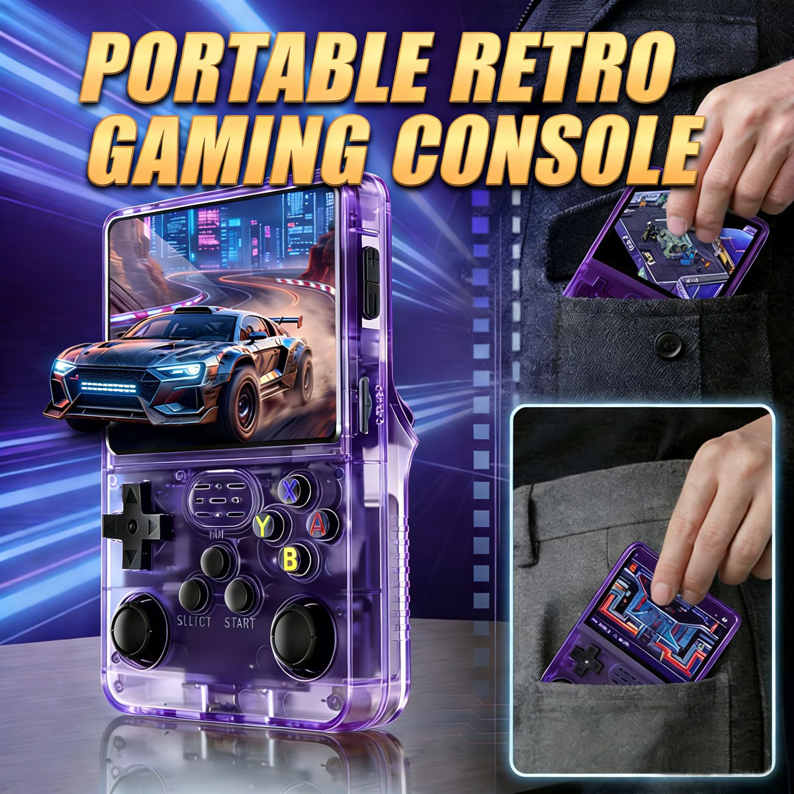 Console di gioco retrò portatile, supporta oltre 21500 videogiochi classici, rivivere i giorni dell'infanzia, mini console portatile per ragazzi e adulti (viola)