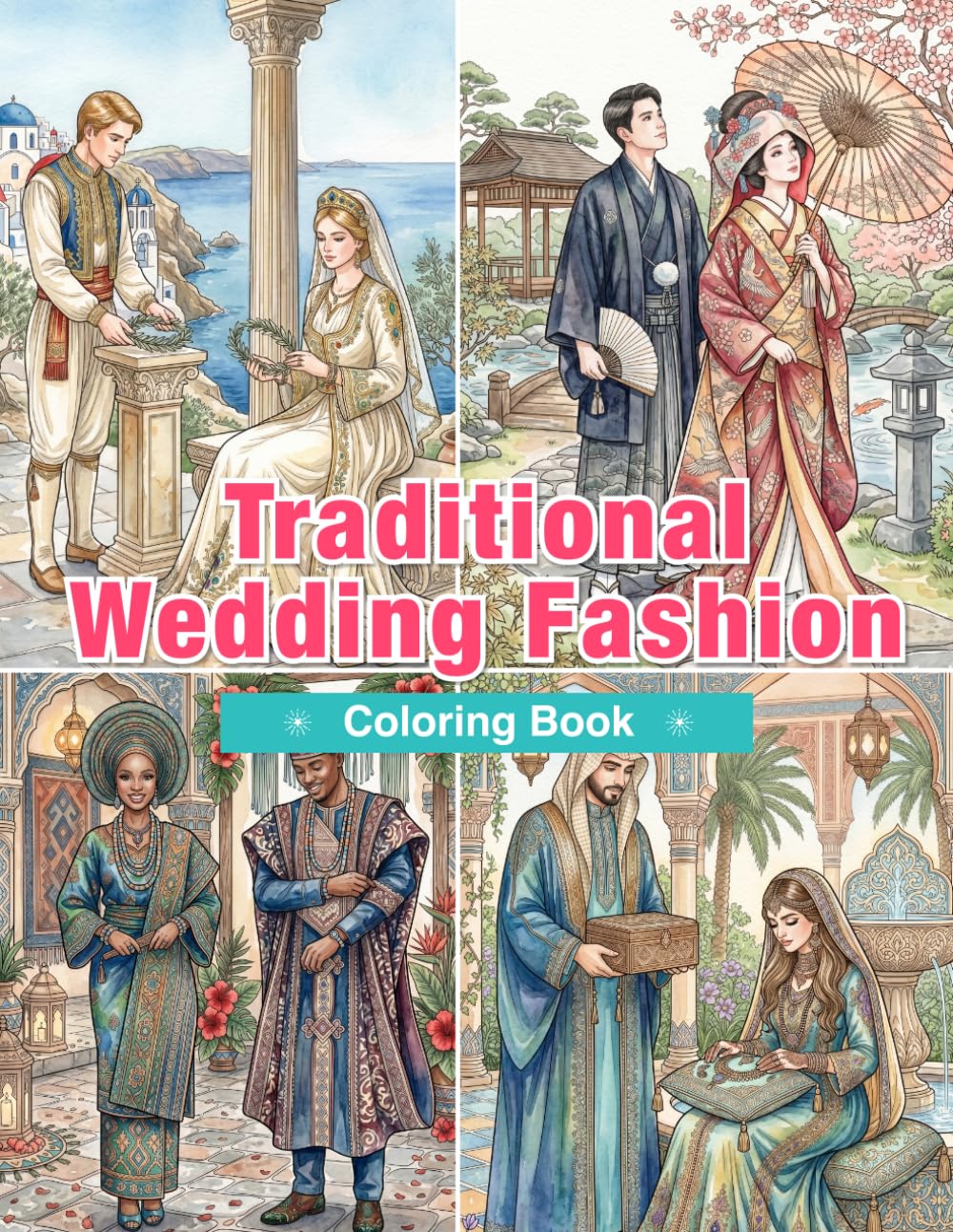 Traditional Wedding Fashion Around the World Coloring Book: 50 Bridal Costumes, Cultural Wedding Traditions, and Beautiful Ceremonial Attire (World Traditional Fashion)