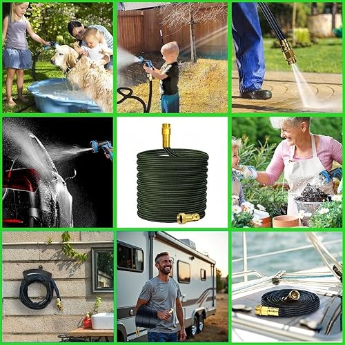 Miniatura 8 de Manguera de jardín ligera de 30 pies, manguera de agua flexible con cabeza de latón macizo, sin torceduras, manguera plegable, manguera de agua