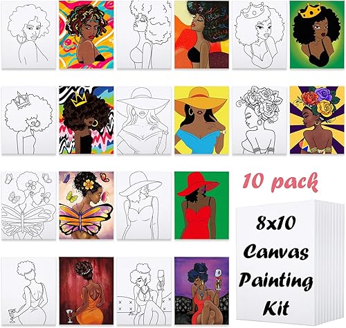 VOCHIC Kit de 10 piezas de sorbo y pintura, lienzo predibujado para pintar para suministros de fiesta de adultos, juego de pintura de lienzo de