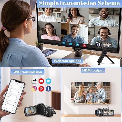 Miniatura 4 de VETEK Cámara de video, videocámara 8K 48MP UHD WiFi Vlogging Cámaras para YouTube 18X Zoom digital IR Visión nocturna Cámara de pantalla táctil de