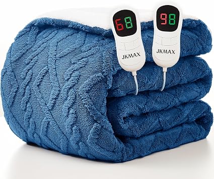 JKMAX Heated Electric Blanket King Size-100"x90" Heating Blanket with 10 Heating Levels & 5 Time Settings Over-Heat Protection,Winter Warmer for Adults with ETL CertificationBlue