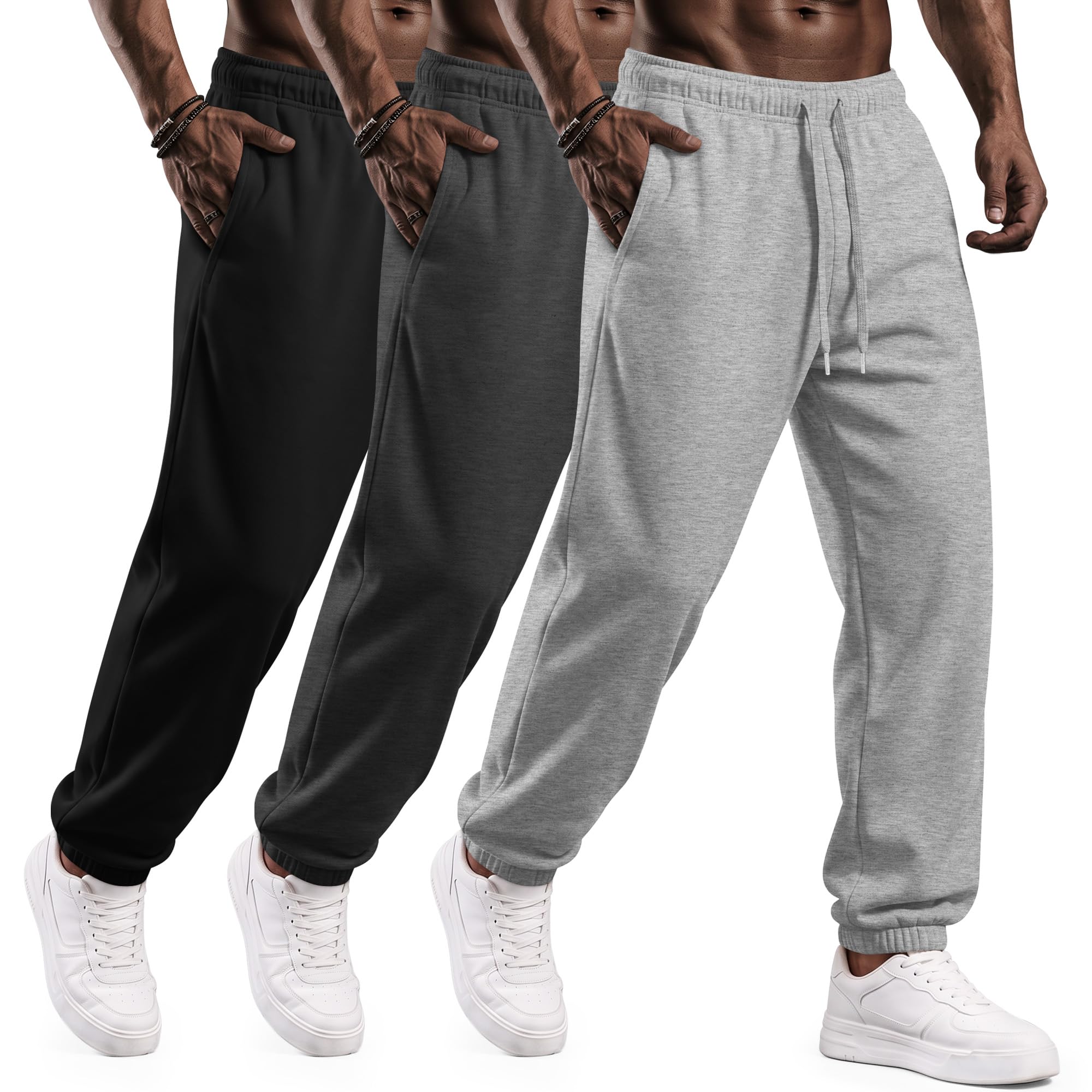 3 Pack Mens Baggy Sweatpants Workout Jogger Pants