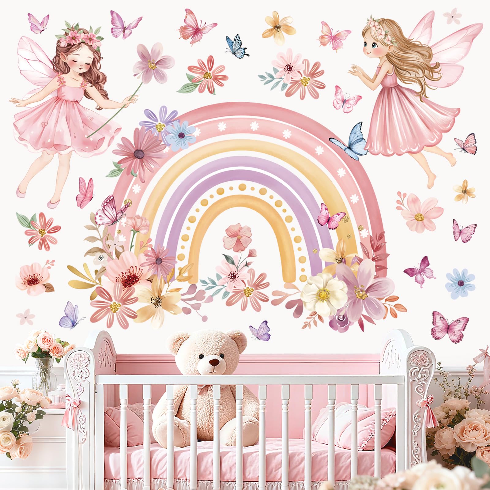 Runtoo Muurstickers Regenboog Olifant Muursticker Hart Sterren Verwijderbare Deco Stickers Babykamer Kind Decoratie