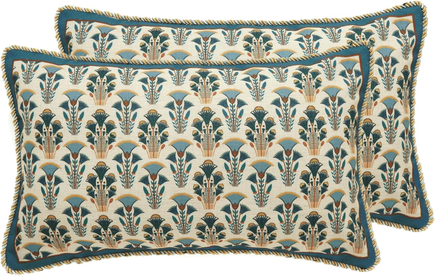 patdrea Designer Rectangle Throw Pillow Covers Set of 2,Rustic Vintage Blue Linen with Floral Pattern Pillow Cover,Decorative Lumbar Pillowcases Cushion for Bed Living Room Outdoor Car,12"x20"