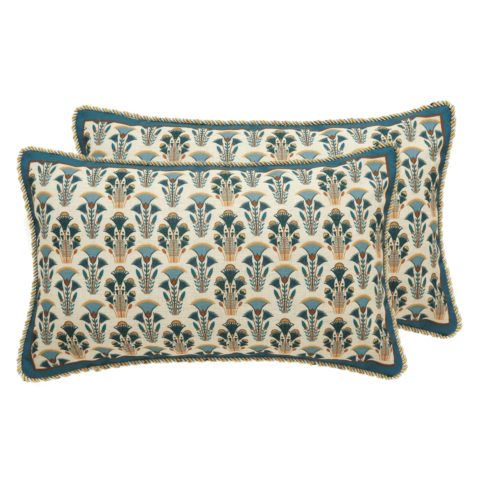 Photo 1 of patdrea Designer Rectangle Throw Pillow Covers Set of 2,Rustic Vintage Blue Linen with Floral Pattern Pillow Cover,Decorative Lumbar Pillowcases Cushion for Bed Living Room Outdoor Car,12"x20"