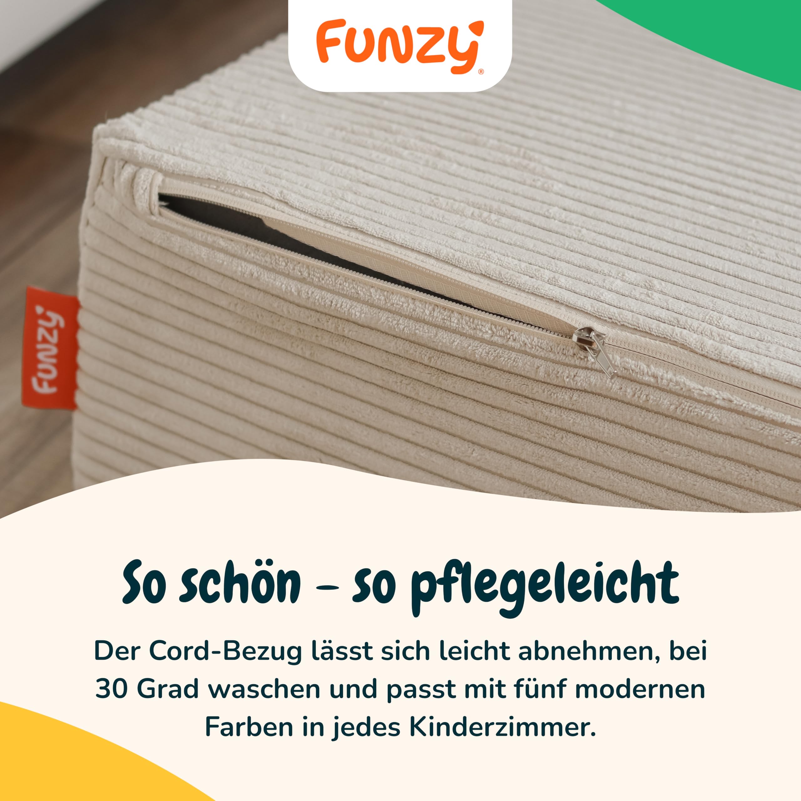Funzy Hüpfpolster für Kinder – Hüpfmatratze mit Taschenfederkern, Sicherer & leiser Hüpfspaß, Cord-Bezug, Waschbar & Schadstofffrei, Für Motorik und Bewegung, Cord Kirschblüte Rosa, 85x65x21 cm