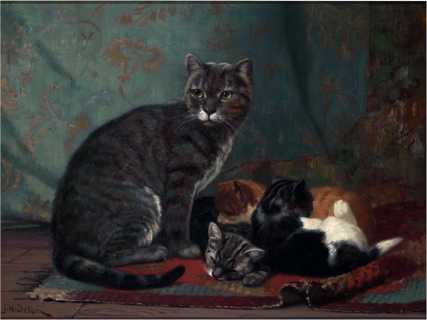Mother Cat and Her Kittens Accent Tile Mural Kitchen Art Wall Backsplash Ceramic - Picture 2 of 5