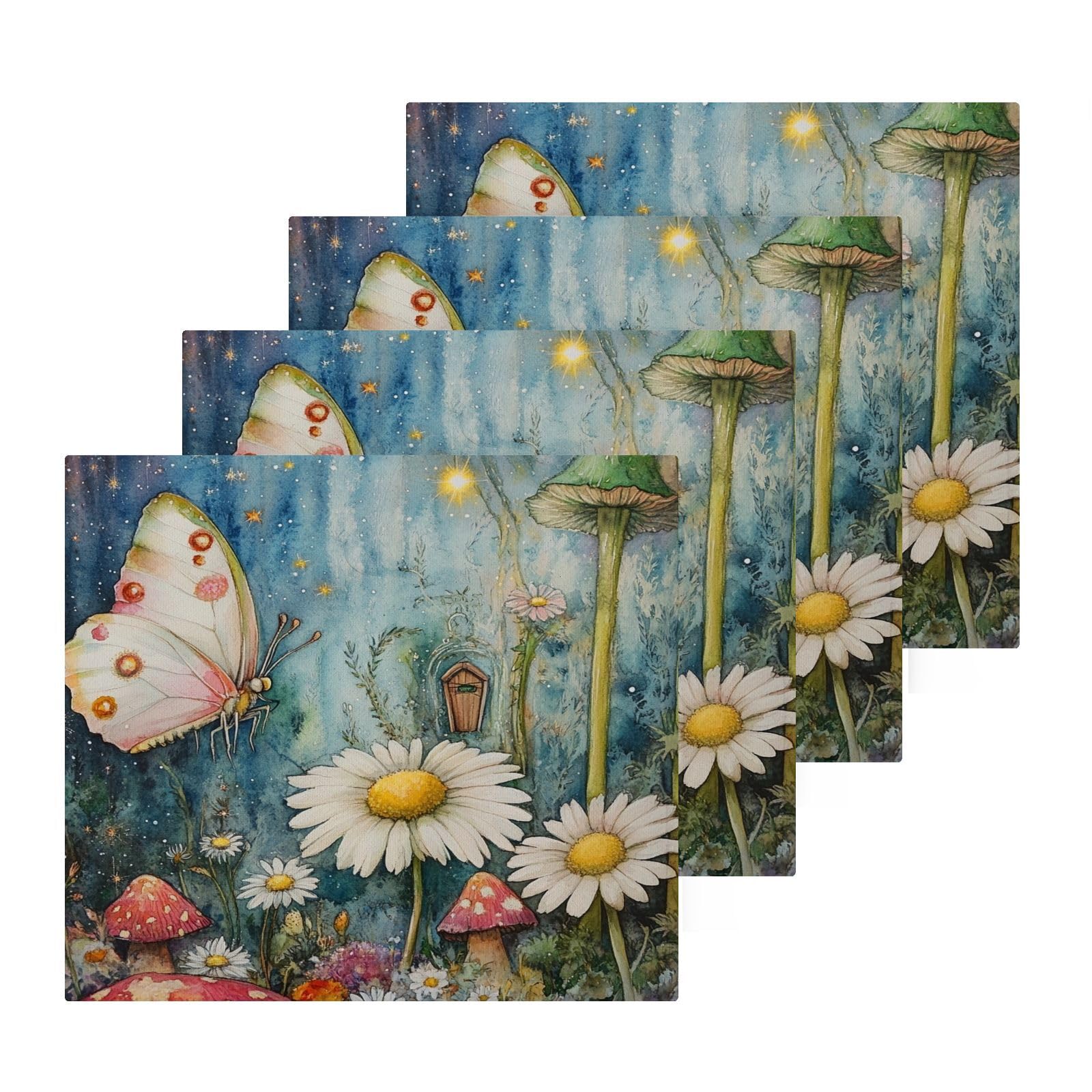 Flradish 4 Pack Flower Butterfly Pure Cotton Washcloths 12 x 12 Inch Reusable Absorbent Soft Cotton Face Towels Fingertip Towels Set for Gym Towels,Hotel and Spa