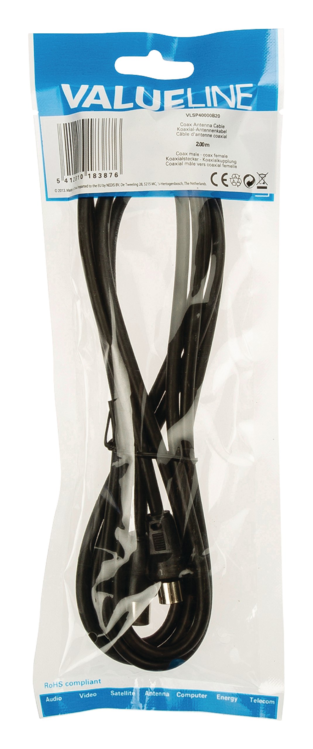 Cable Coaxial BNC Macho/macho - 2 Metros, 75 Ohmios, Color Negro