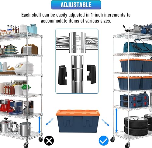 Miniatura 10 de Estantería de alambre NSF de 6 niveles, 18 x 48 x 82 pulgadas, capacidad de 6000 libras, estante de metal de almacenamiento ajustable resistente con