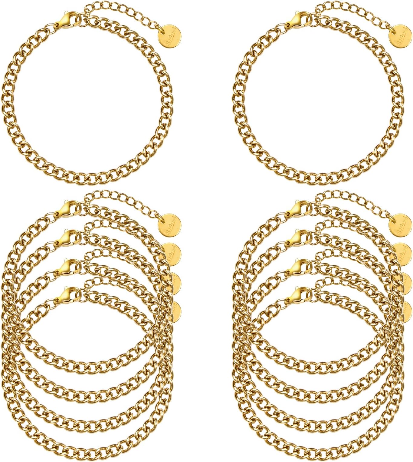 10 Pack Curb Chain Bracelets for Jewelry Making Gold Plated Stainless Steel Bracelet Kit Jewelry Gift