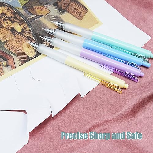 Miniatura 5 de Paquete de 10 cuchillos retráctiles de cerámica para manualidades, cuchillo de corte de precisión con agarre de silicona que parece un bolígrafo,