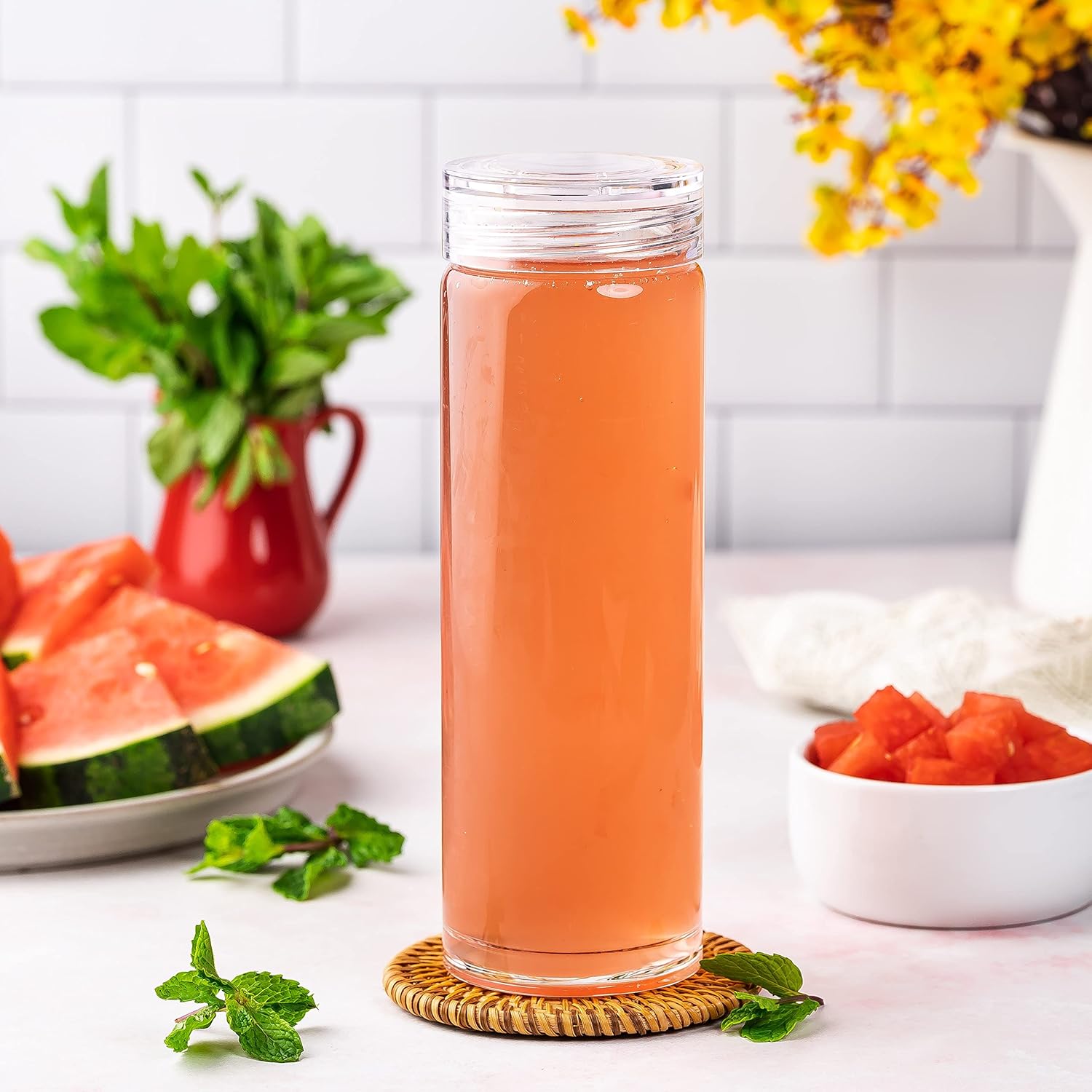 Glass Water Bottles - 4 Pack Wide Mouth Juice Bottles with Clear Lids for Juicing, Smoothies, Fruit Water, Teas, Beverage Storage - 16oz, Leakproof, Reusable, Borosilicate - Image 7