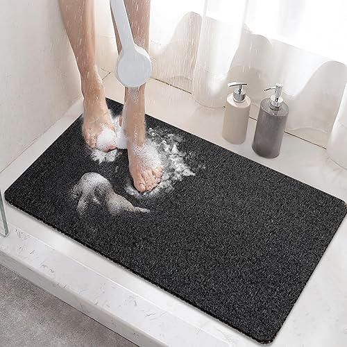 Miniatura 10 de HITSLAM Tapete de ducha antideslizante, 24 x 16 pulgadas, tapete de baño para bañera con orificios de drenaje, tapete de bañera de PVC tipo loofah