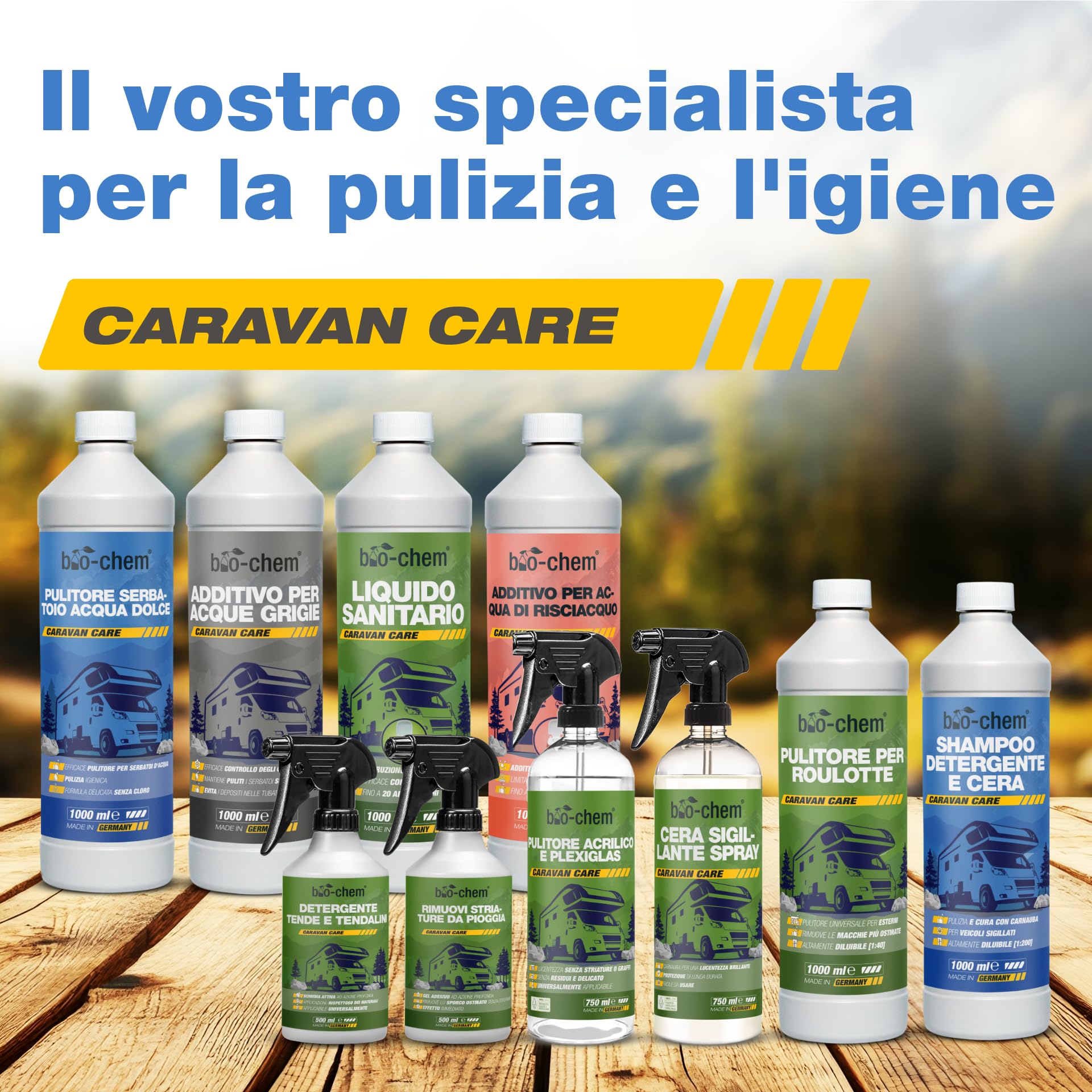 Bio-Chem - Shampoo e cera per veicoli 2L - Detergente rinnovatore per plastica per esterni di autovetture - Adatto per la pulizia della carrozzeria esterna di caravan e camper