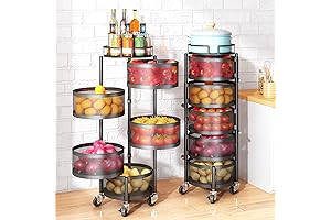 5-Tier Standing Fruit Basket for Kitchen Floor with Metal Top Lid